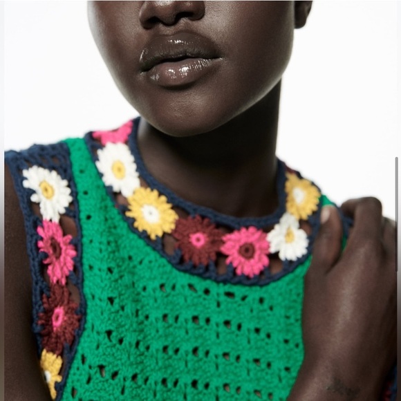 π ZARA GREEN MULTI FLORAL CROCHET MINI DRESS! - Picture 14 of 16